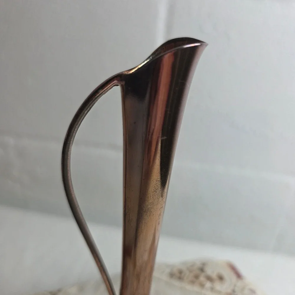 Vintage Copper Color Bud Vase Mid Century Modern Sleek Handle Heavy